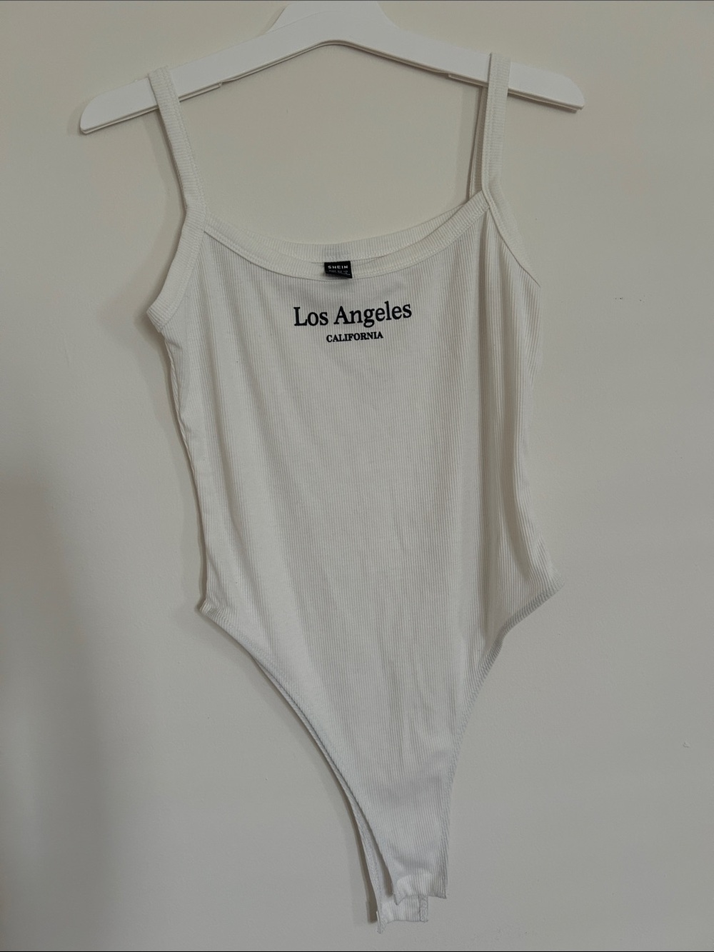 SHEIN White Ribbed 'Los Angeles California' Sleeveless Bodysuit